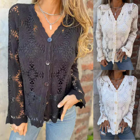 Hhxusgift-Elegant hollow out lace button cardigan