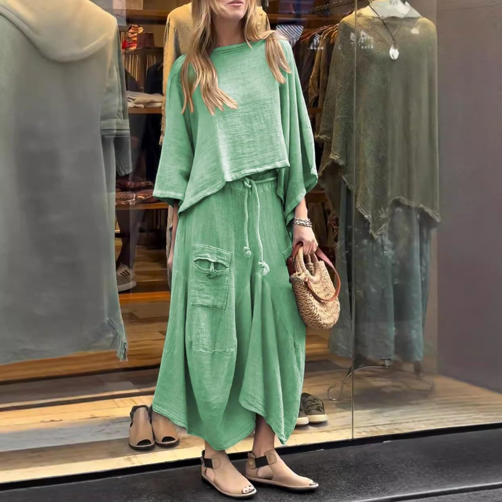 Spring and autumn women's casual solid color loose skirt two-piece suit