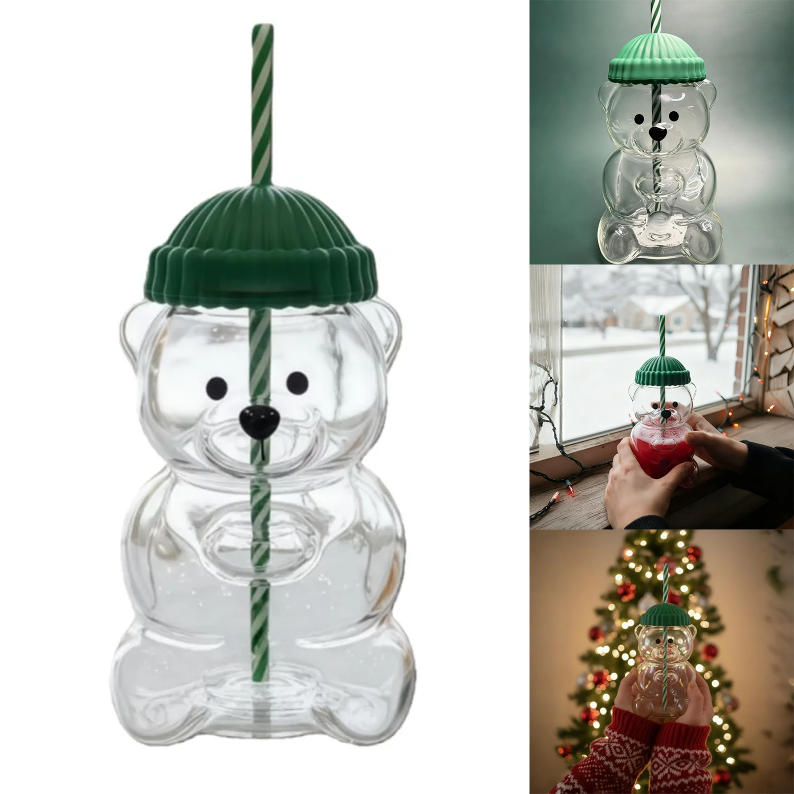 Bear Glass Cup with Straw Bearista Cold 2025 Teddy Cute ...