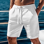 Men's Shorts Linen Shorts Summer Shorts Beach Shorts Drawstring Elastic Waist Plain Comfort Breathable Knee Length Outdoor Daily Beach Vacation Fashion Black White