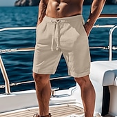 Men's Shorts Linen Shorts Summer Shorts Beach Shorts Drawstring Elastic Waist Plain Comfort Breathable Knee Length Outdoor Daily Beach Vacation Fashion Black White