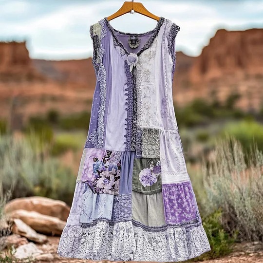 Women's Vintage Floral Lace Patch Comfort Dress