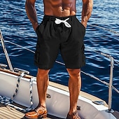 Men's Cargo Shorts Shorts Linen Shorts Summer Shorts Beach Shorts Drawstring Elastic Waist Cargo Pocket Plain Comfort Breathable Knee Length Outdoor Casual Daily Vacation Fashion Black White