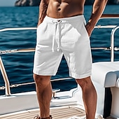 Men's Shorts Linen Shorts Summer Shorts Beach Shorts Drawstring Elastic Waist Plain Comfort Breathable Knee Length Outdoor Daily Beach Vacation Fashion Black White