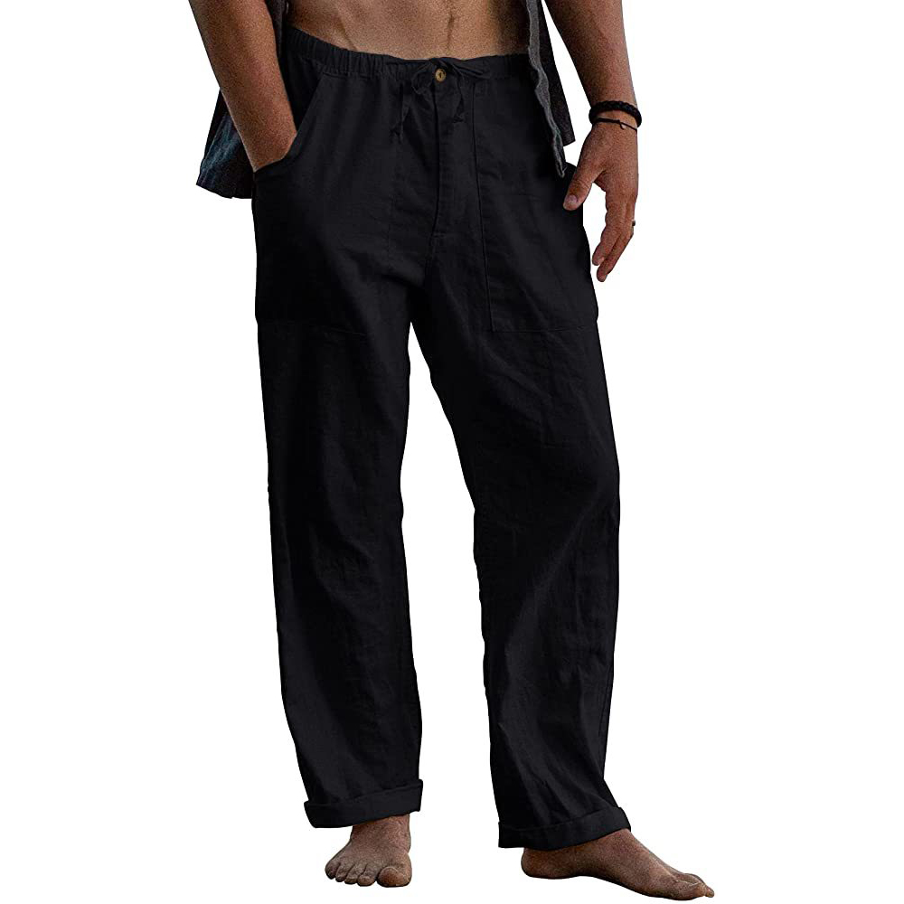 Men's loose casual cotton and linen trousers