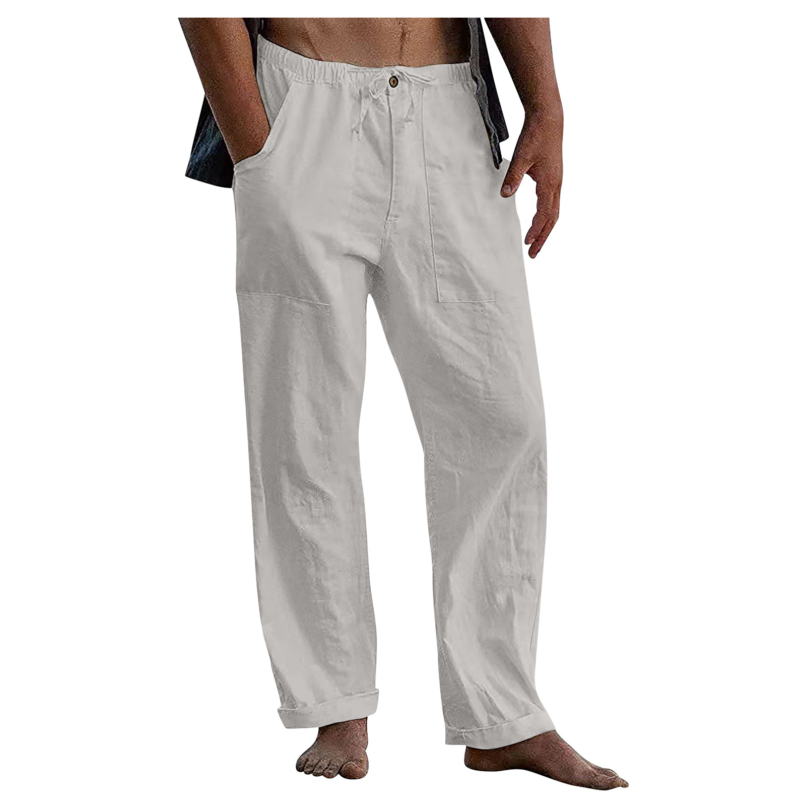 Men's loose casual cotton and linen trousers