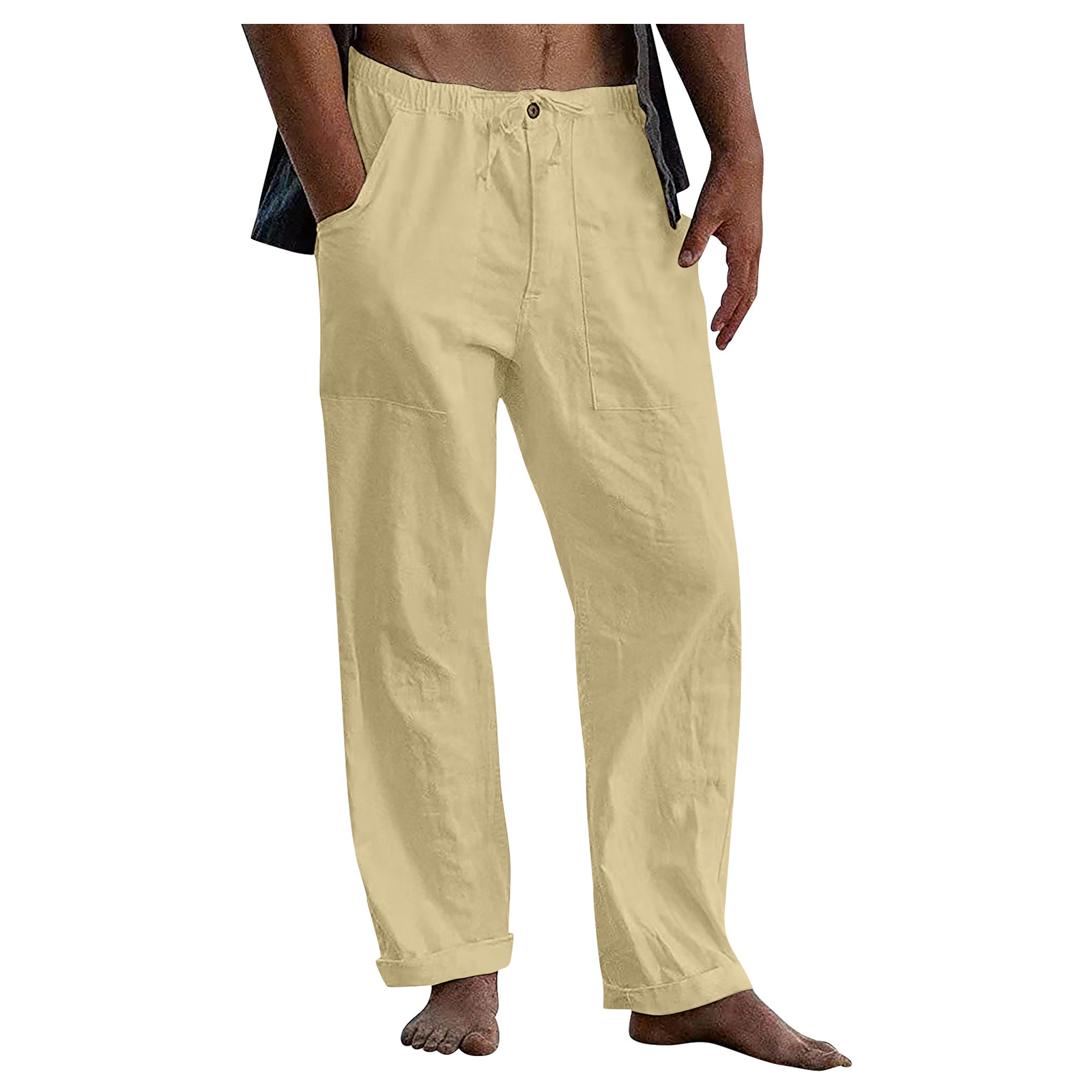 Men's loose casual cotton and linen trousers