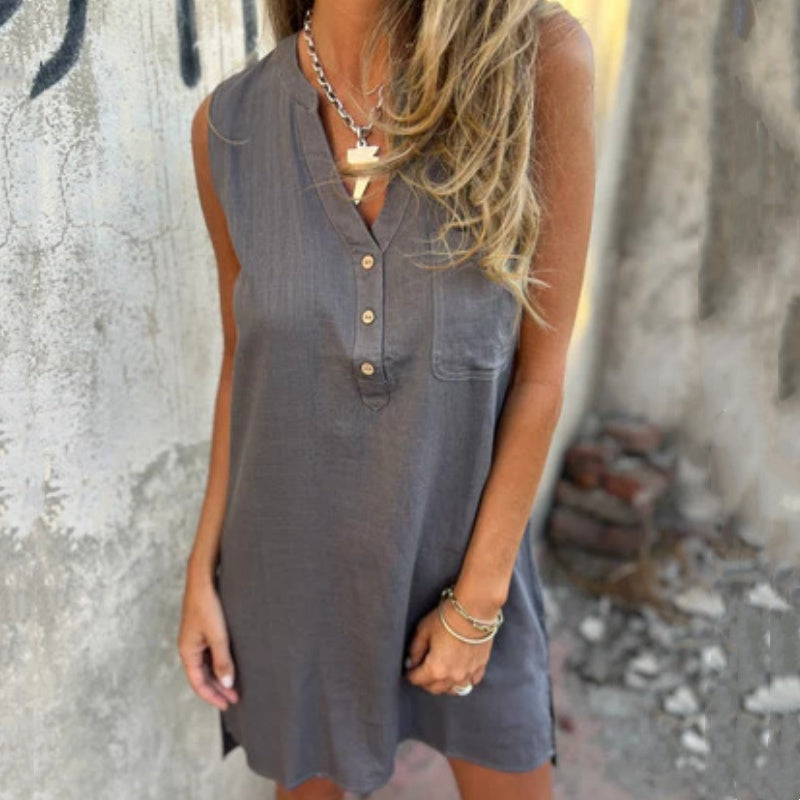 👗Early Summer New✨Women's Sleeveless Button Pocket V-Neck Dress