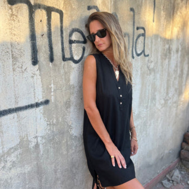 👗Early Summer New✨Women's Sleeveless Button Pocket V-Neck Dress