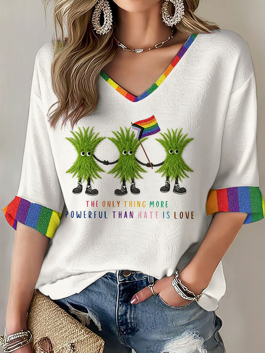 Women's The Only Thing More Powerful Than Hate Is Love Printed Waffle T-shirt