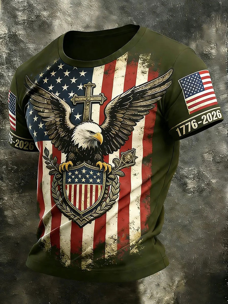 Men's USA 1776-2026 Printed Casual T-Shirt