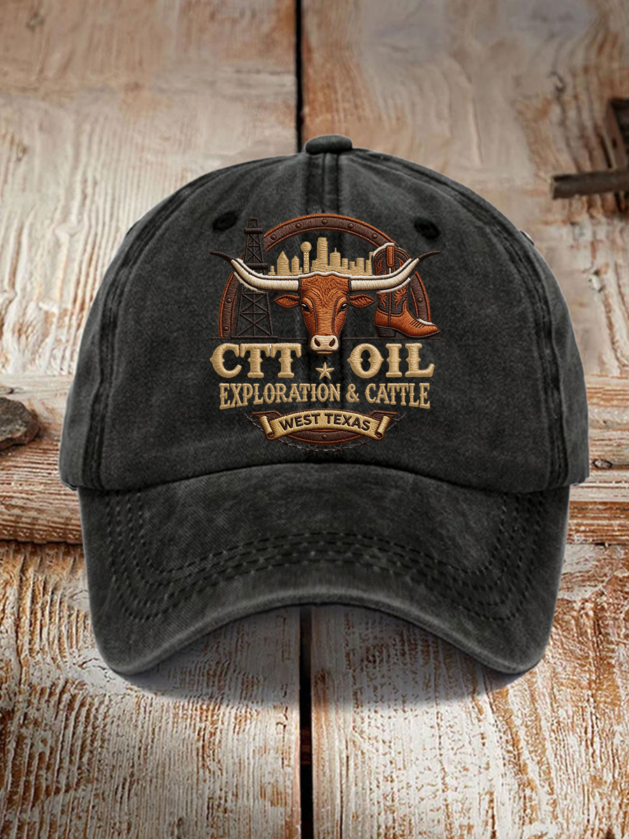 Unisex Retro CTT Oil Exploration & Cattle Print Hat