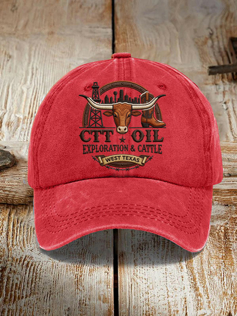 Unisex Retro CTT Oil Exploration & Cattle Print Hat