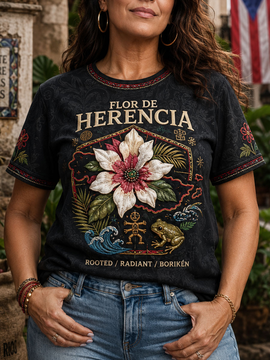Women's Puerto Rico Taino Art Printed Linen T-shirt