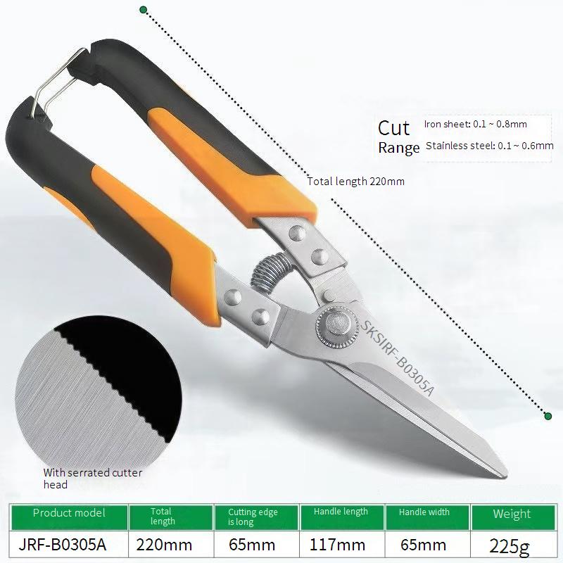 (Ipari olló) Professzionális rozsdamentes acél olló, nagyon éles, vaslemezeket, például papírt vág, munkaerő-takarékos kialakítás, 1 mm-en belül vágja a vaslemezeket