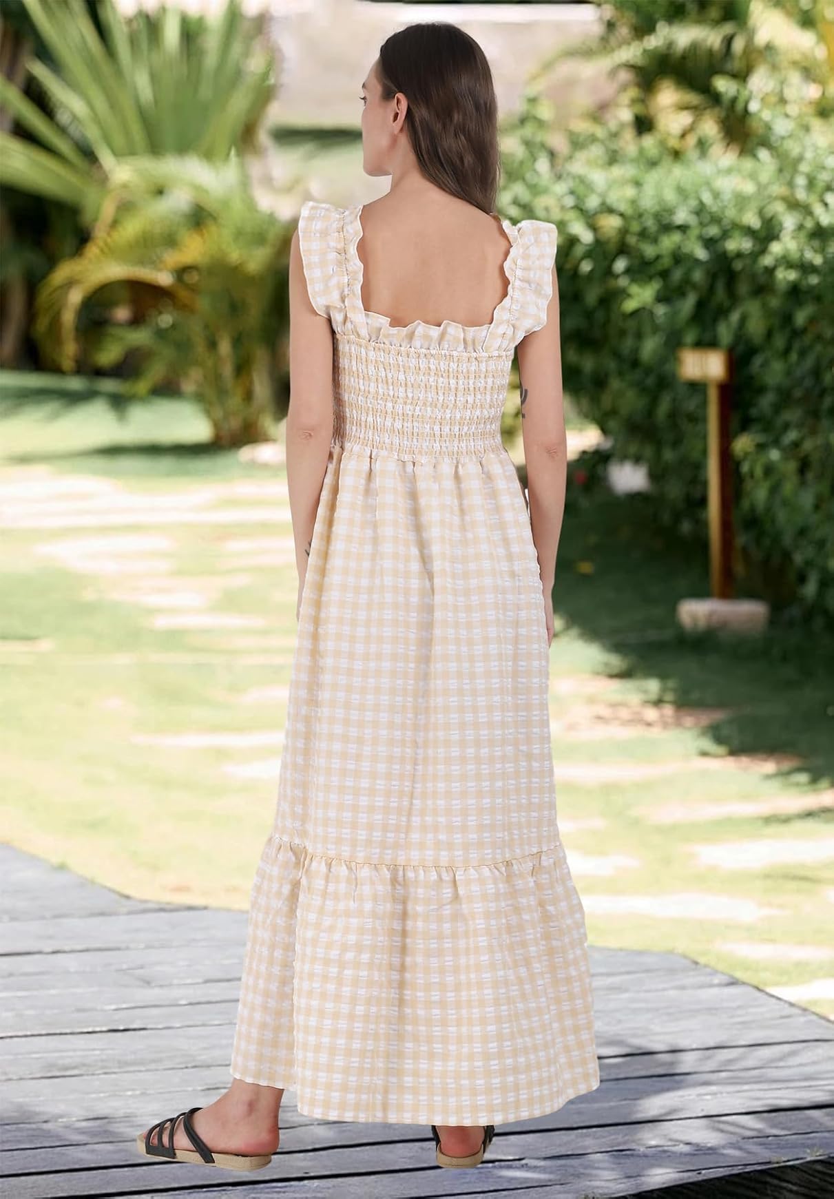 Plaid Ruffle Strap Square Neck Dress (Buy 2 Free Shipping)