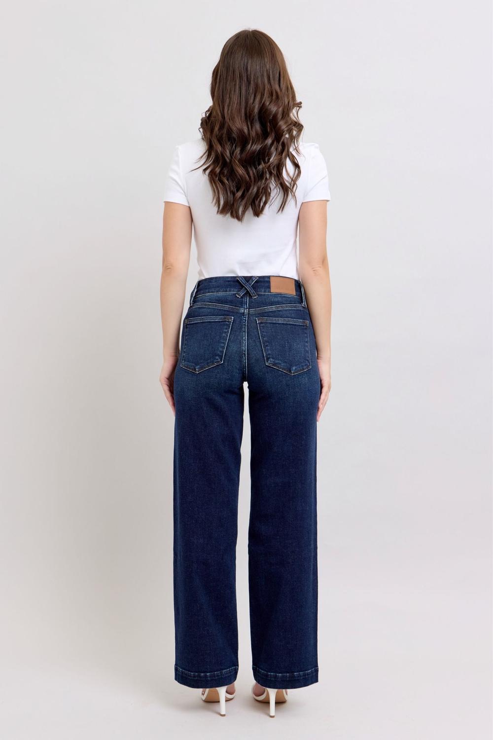 High Rise Double Button Wide Leg Jeans (Buy 2 Free Shipping)