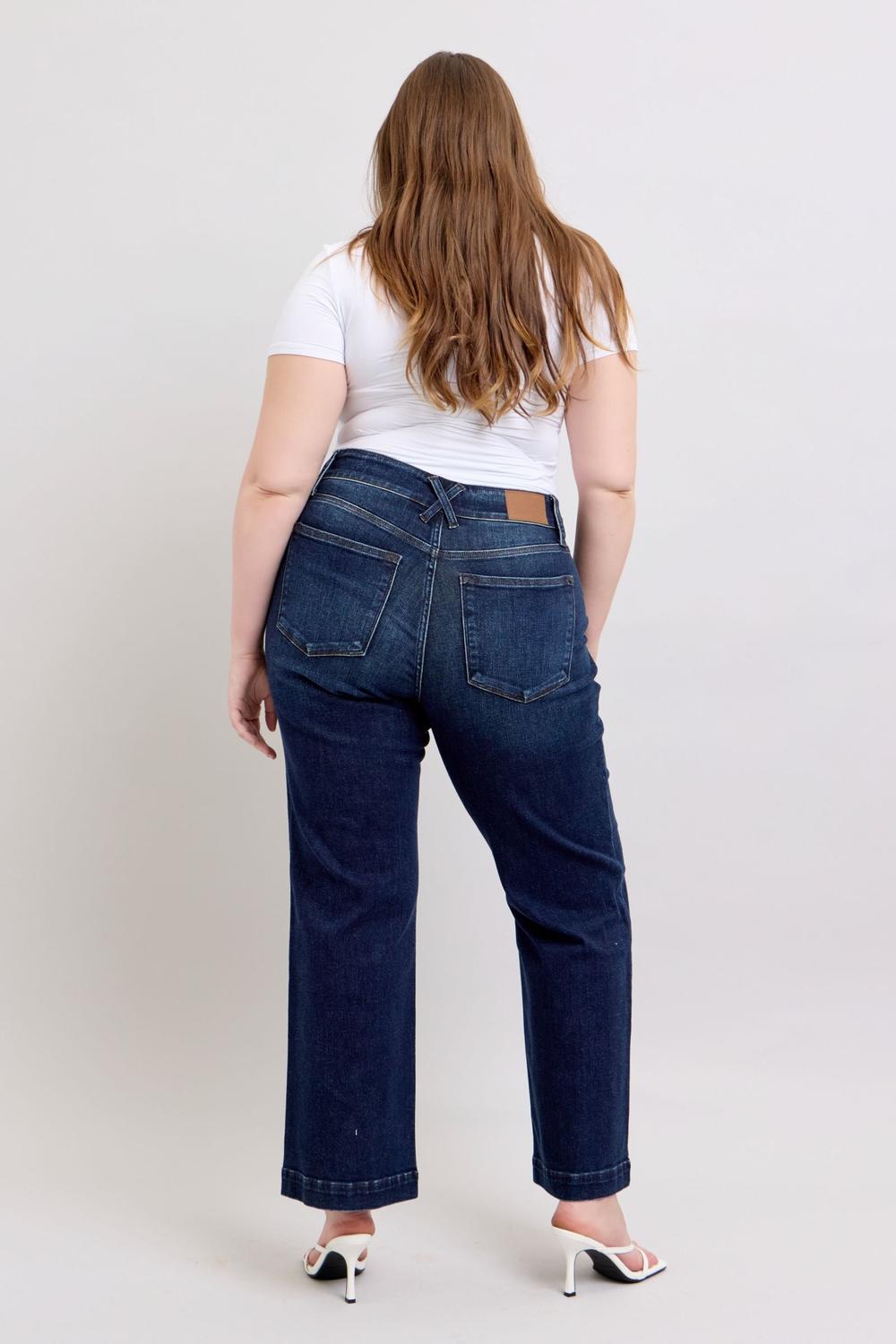 High Rise Double Button Wide Leg Jeans (Buy 2 Free Shipping)