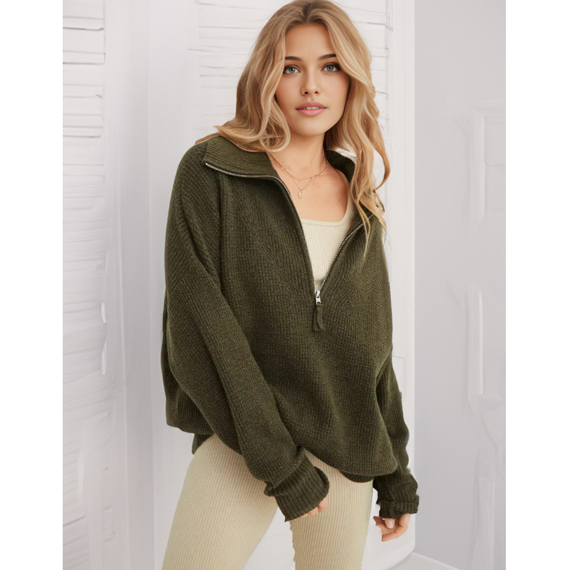 Half Zip Waffle Sweater Set(Buy 2 Free Shipping)