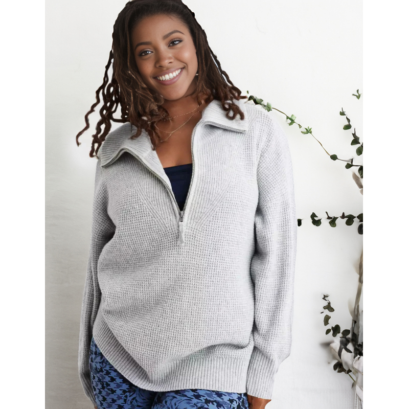 Half Zip Waffle Sweater Set(Buy 2 Free Shipping)
