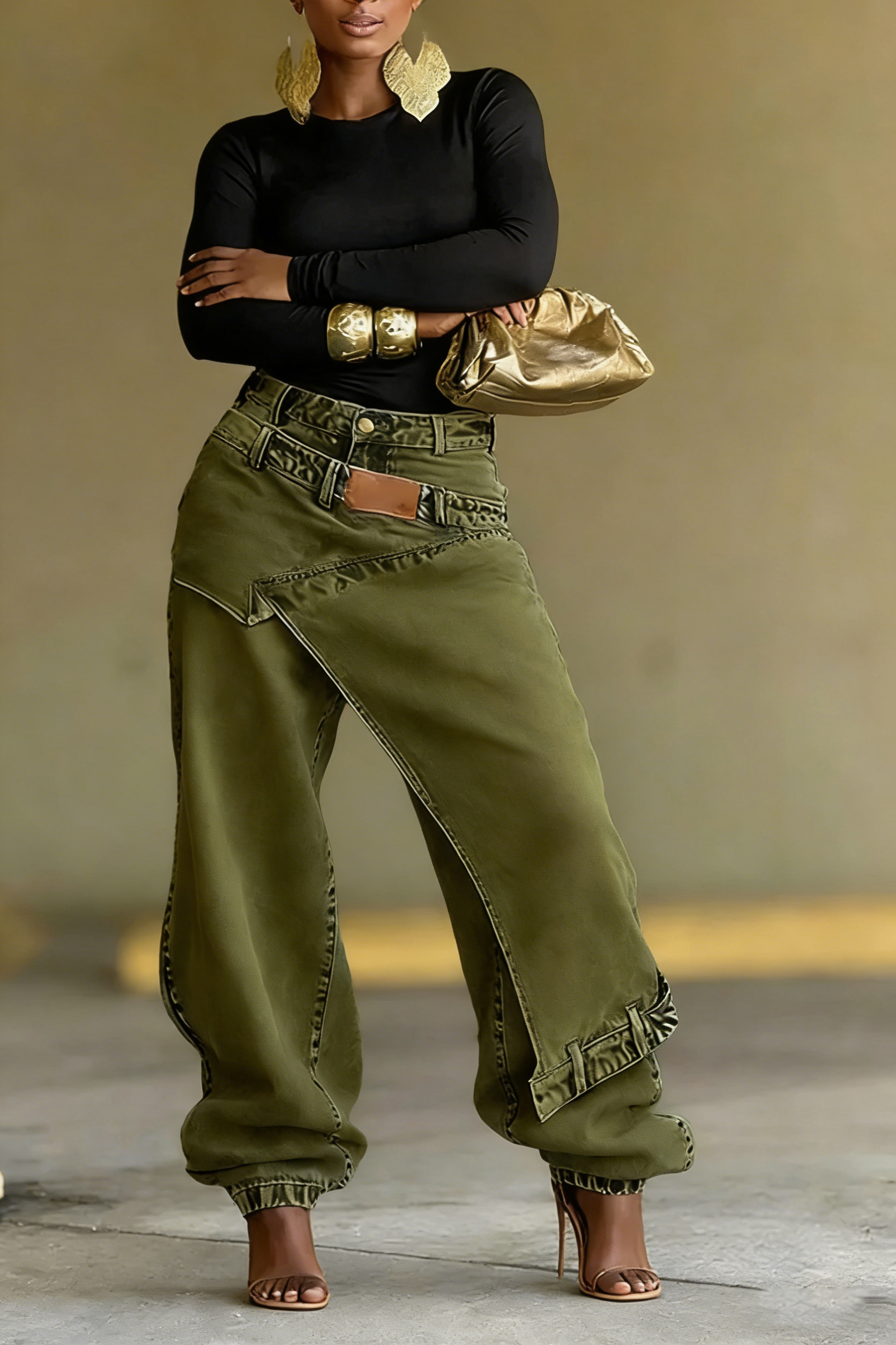 Ladies' Hot Selling Casual Asymmetrical Overlapping Jeans