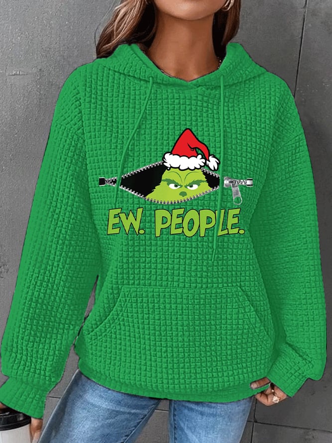 Women's Ew People Christmas Waffle Hooded Sweatshirt