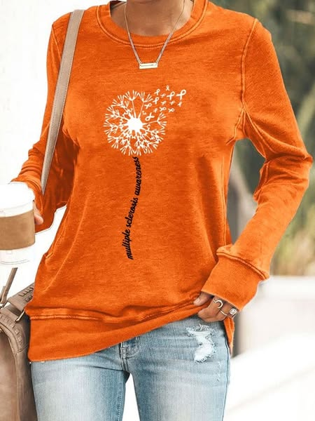 Women's In March We Wear Orange Dandelion M.S Awareness Printed Sweatshirt
