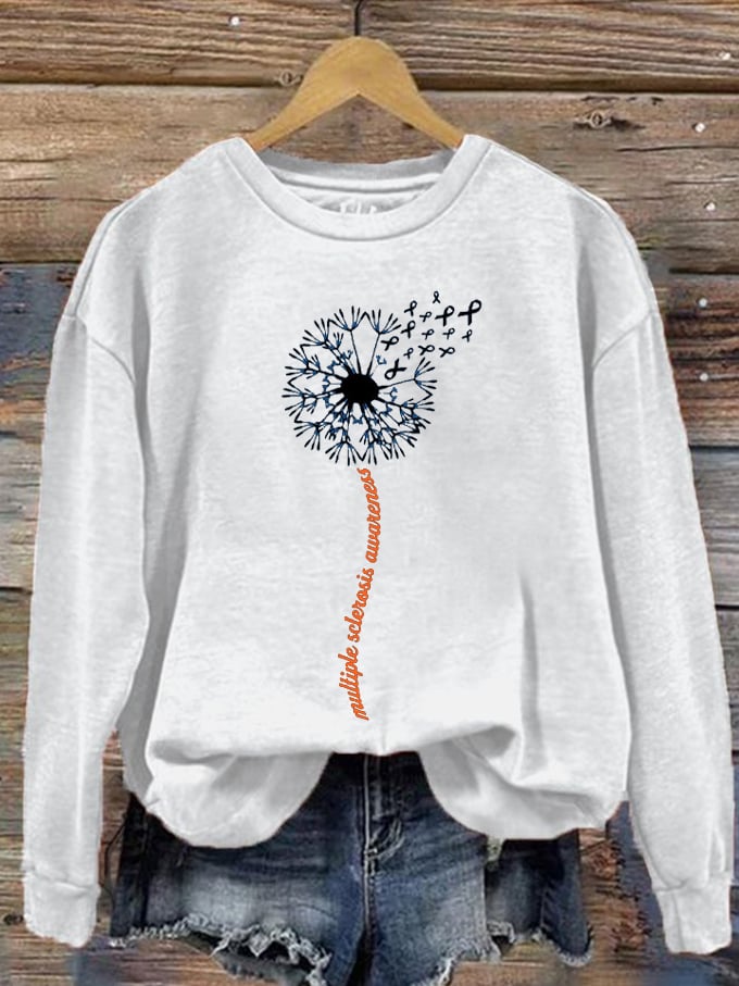 Women's In March We Wear Orange Dandelion M.S Awareness Printed Sweatshirt
