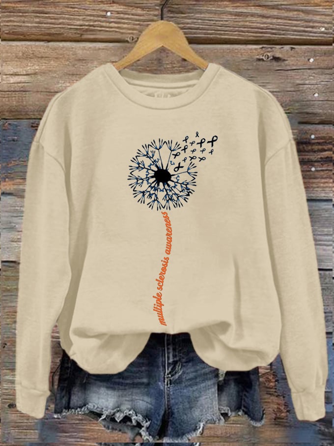 Women's In March We Wear Orange Dandelion M.S Awareness Printed Sweatshirt