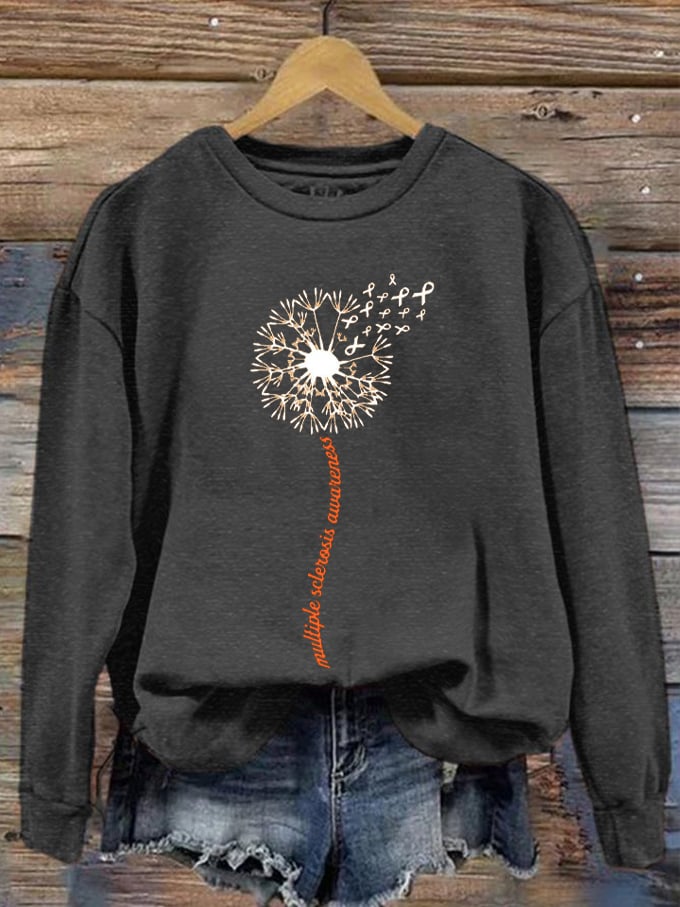 Women's In March We Wear Orange Dandelion M.S Awareness Printed Sweatshirt