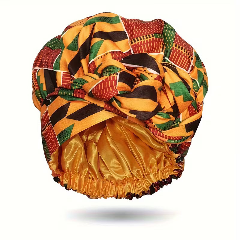 boho geometric print turban hat satin lined head wraps vintage lace up headscarf beanies bandanas for women Product details 2