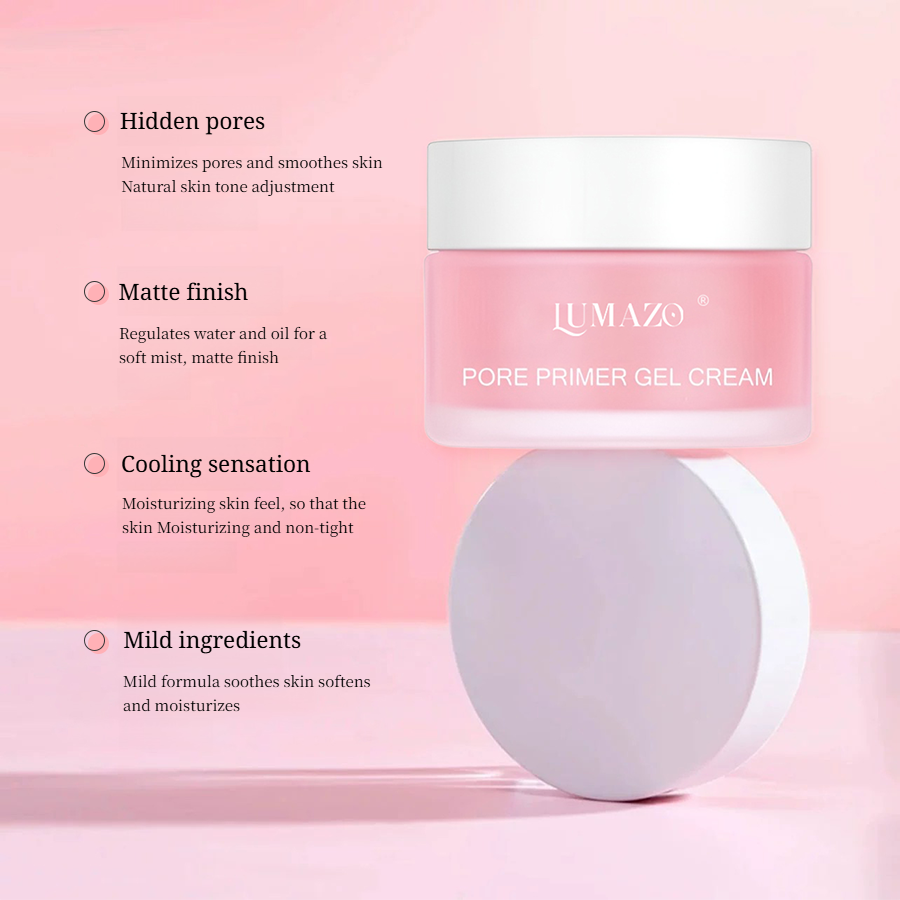 LUMAZO Pore-Reducing Primer Gel Cream - Perfect for makeup application, concealing pores, and enhancing the appearance of fine pores. It provides a smooth and long-lasting makeup finish while also offering skincare benefits. The product has a hydrating te