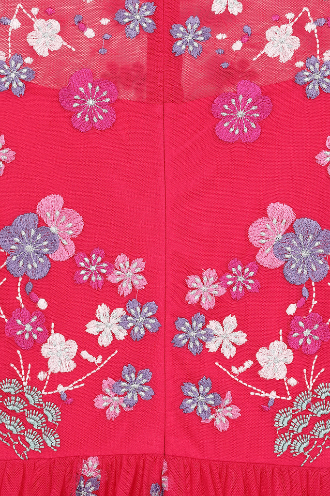 Crimson Floral Embroidered Maxi Dress