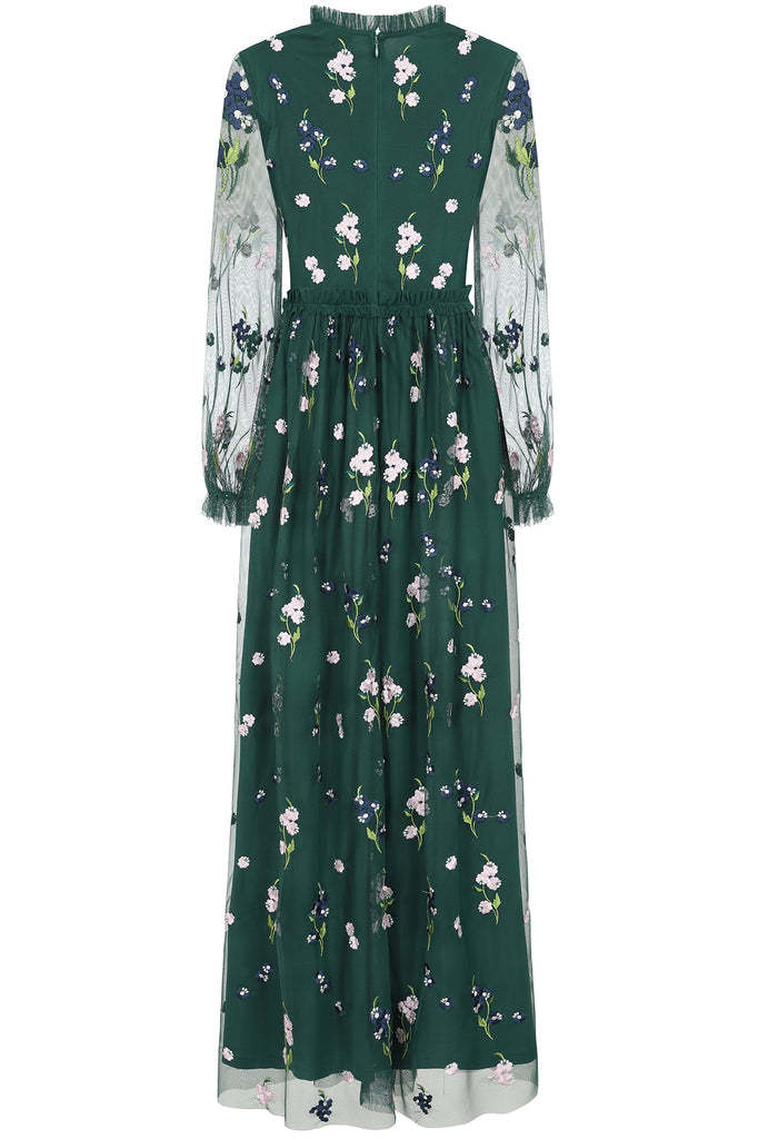 Alpine Green Floral Embroidered Maxi Dress