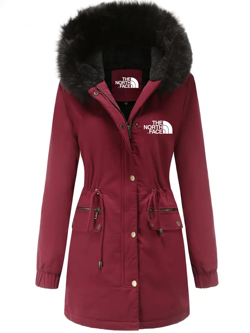 TNF®-Cozy Fuzzy Trim Parka Hoodie Coat - Thermal Insulation, Long Sleeve, Drawstring Waist, Casual Chic, Fall & Winter Essential