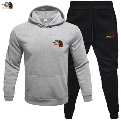 TNF® Men's hoodie sweater + trousers two sets of winter plus fleece warm coat casual suit