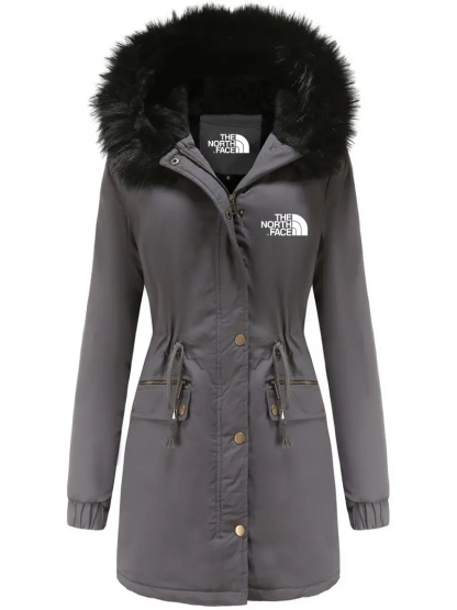 TNF®-Cozy Fuzzy Trim Parka Hoodie Coat - Thermal Insulation, Long Sleeve, Drawstring Waist, Casual Chic, Fall & Winter Essential