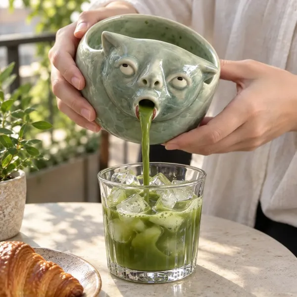 Funny Puking Cat Matcha Bowl