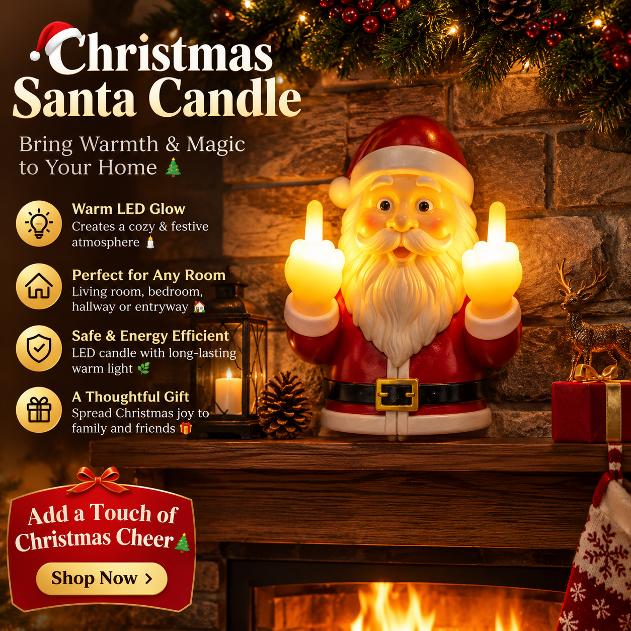 Funny Santa Claus Middle Finger Christmas Light 🎅🖕✨