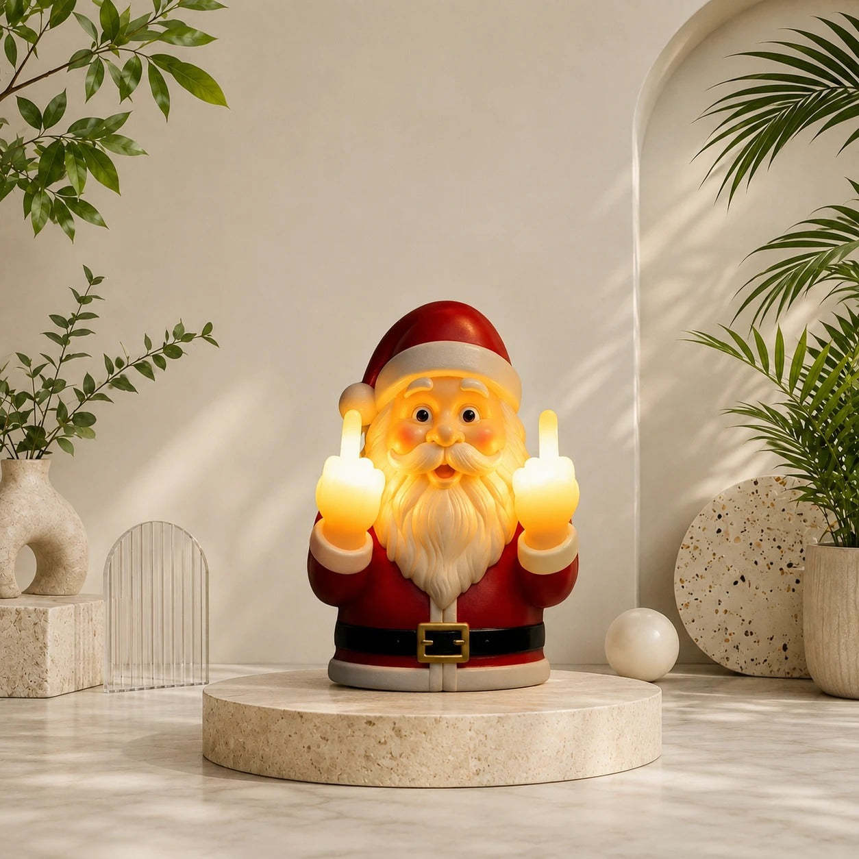 Funny Santa Claus Middle Finger Christmas Light 🎅🖕✨