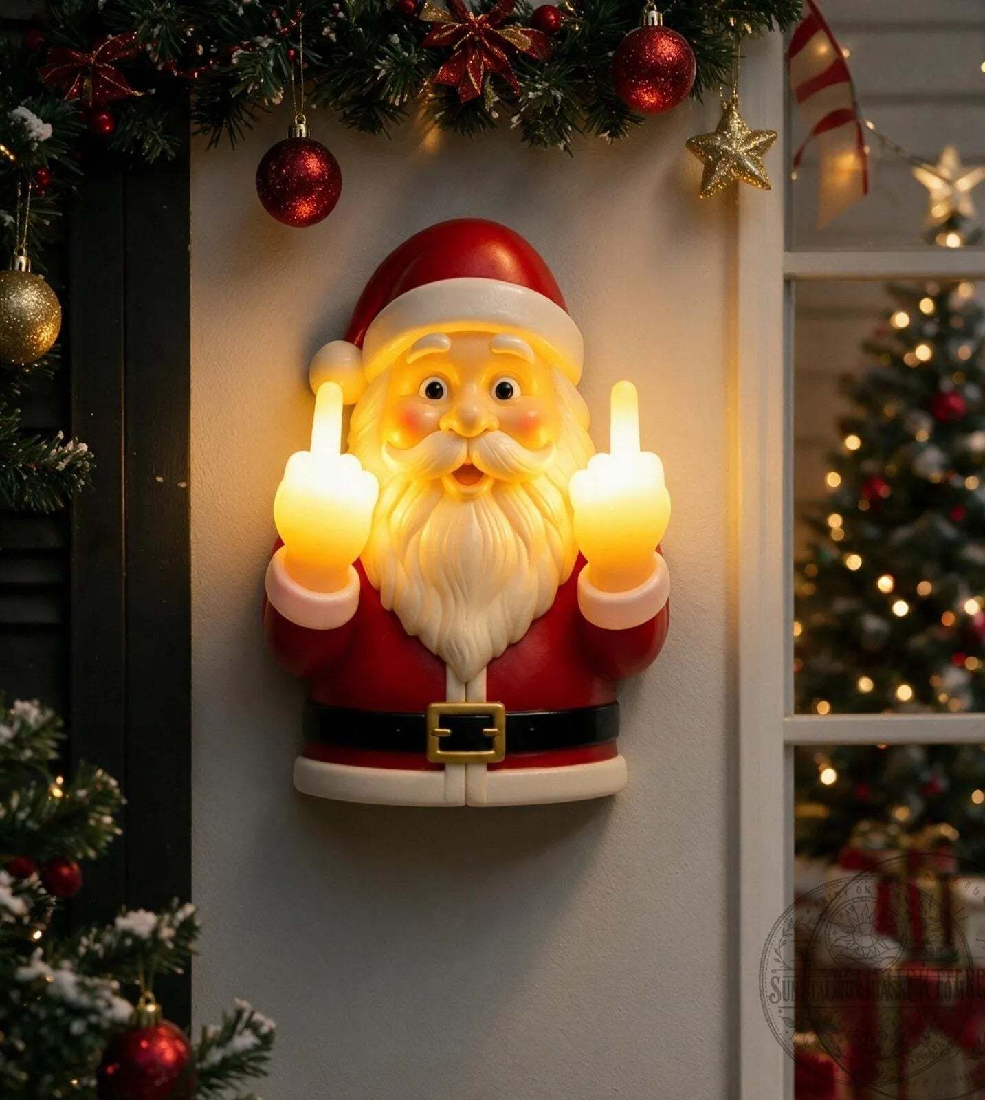 Funny Santa Claus Middle Finger Christmas Light 🎅🖕✨
