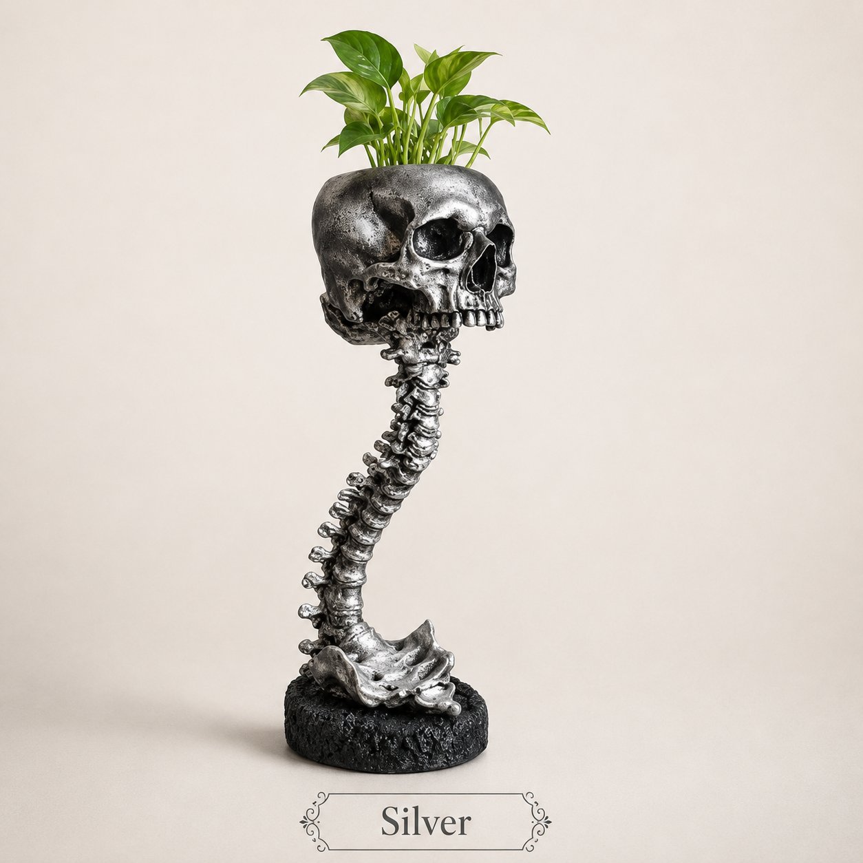 Gothic Skull Planter and Skeleton Vase, Spooky Home Decor