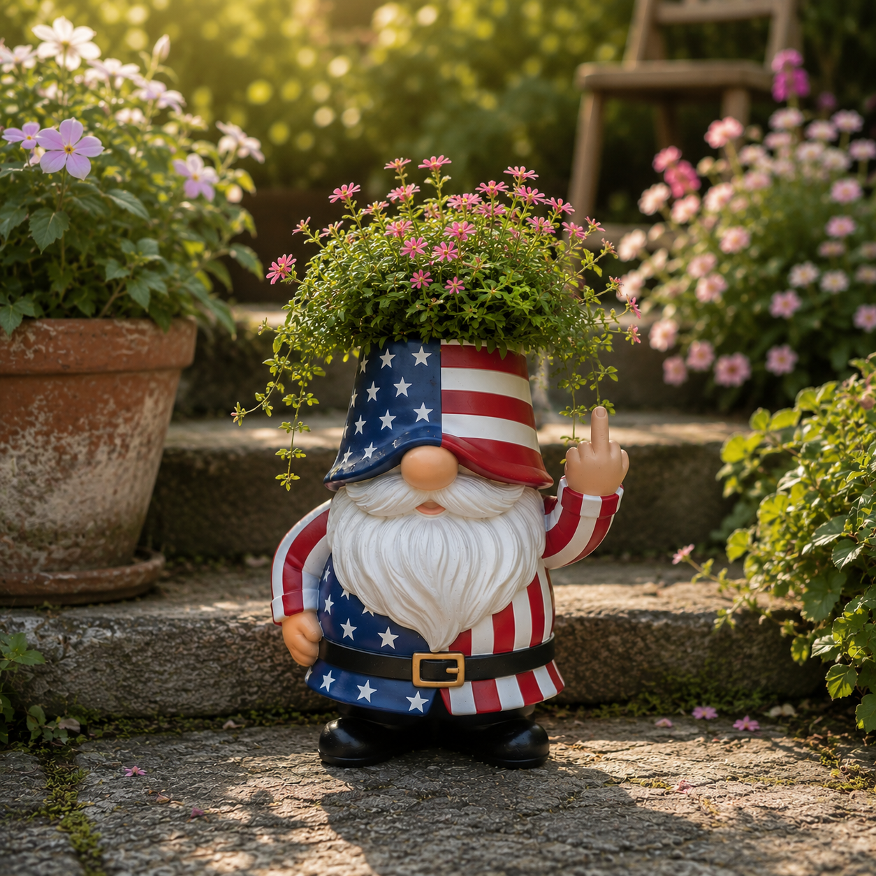 🔥Hot Sale 49% OFF -✨The Grumpy Guardian: Rude Middle Finger Gnome Potted Plant(Classic & Patriot Editions)