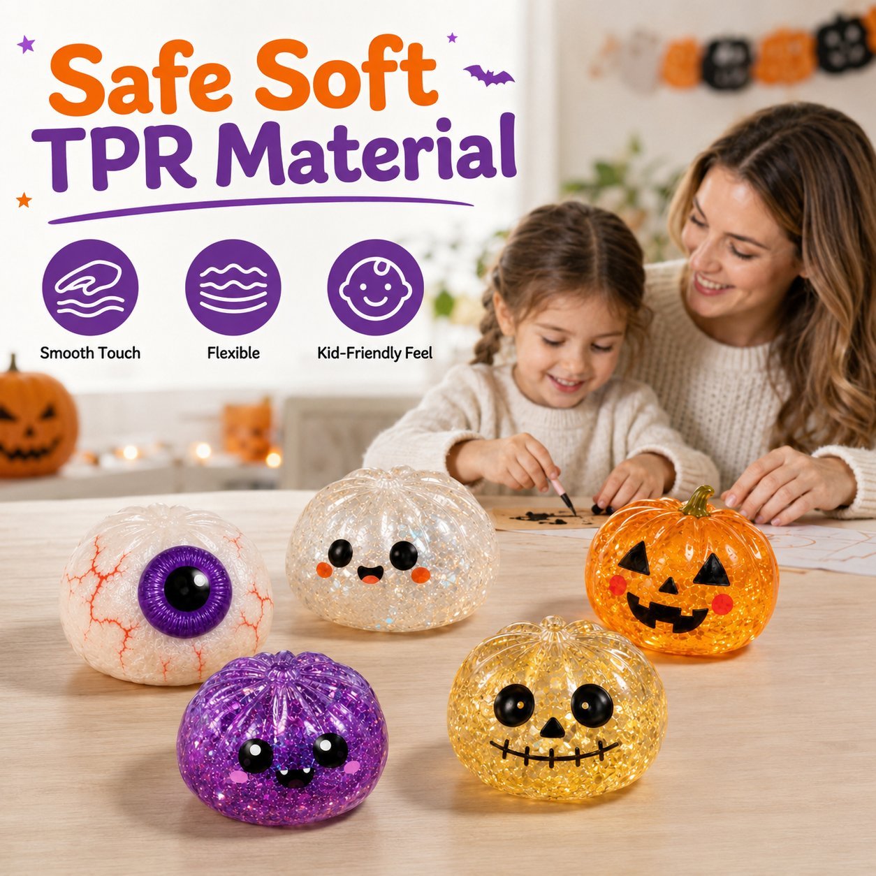 🎃 Halloween Squishy Squeeze Toy – 5 Styles Soft Pumpkin & Eyeball Fidget Toys-Baslayer