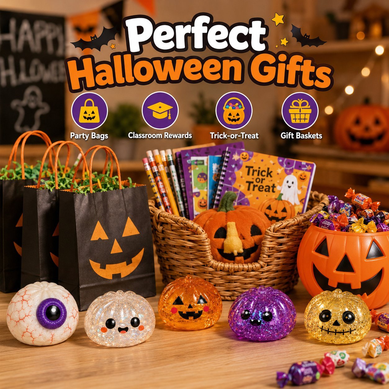 🎃 Halloween Squishy Squeeze Toy – 5 Styles Soft Pumpkin & Eyeball Fidget Toys-Baslayer