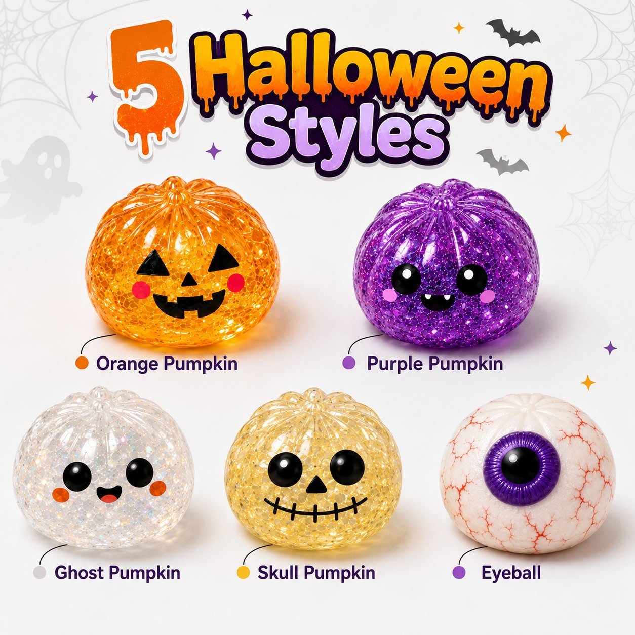 🎃 Halloween Squishy Squeeze Toy – 5 Styles Soft Pumpkin & Eyeball Fidget Toys-Baslayer