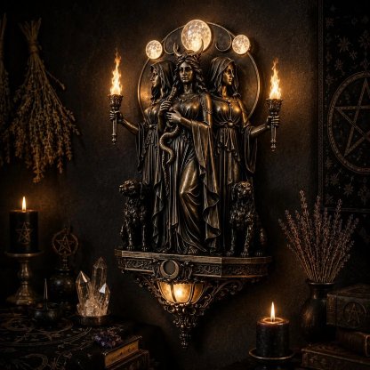 Triple Goddess Hecate LED Wall Sconce – Wiccan Witchy Torch Wall Light-Baslayer