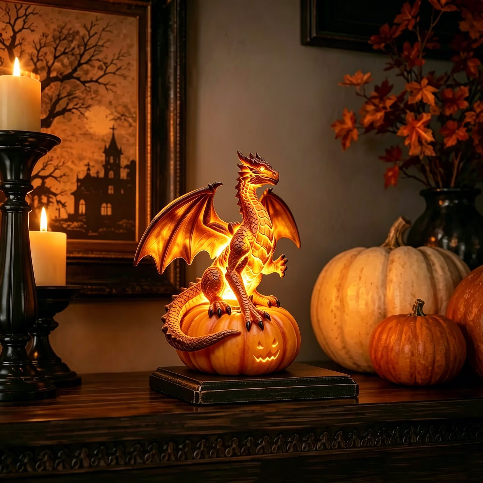 🐉 Pumpkin Dragon LED Statue-Baslayer