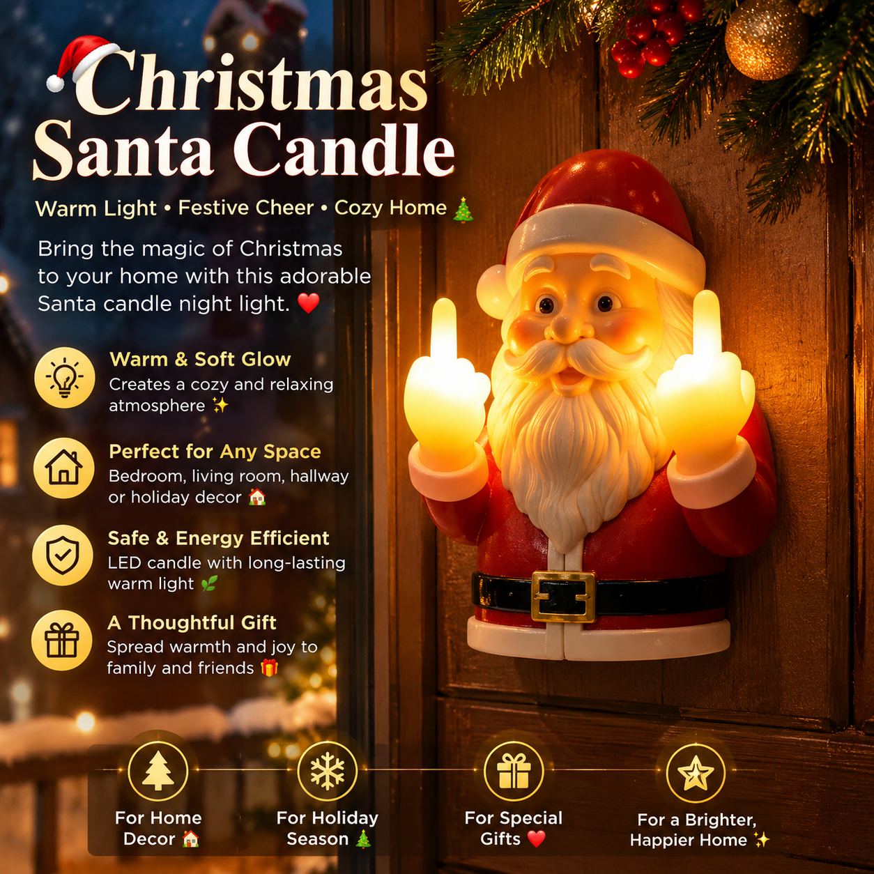 Funny Santa Claus Middle Finger Christmas Light 🎅🖕✨