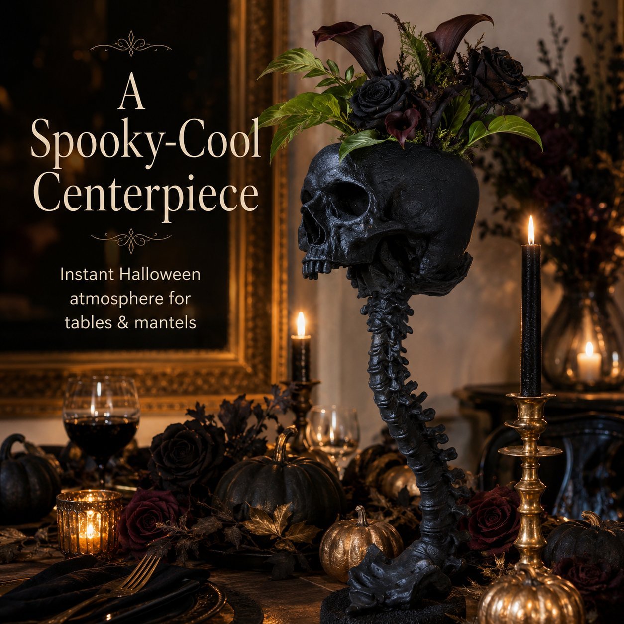 Gothic Skull Planter and Skeleton Vase,  Spooky Home Decor